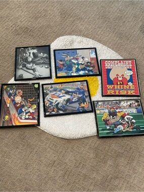 Vintage Looney Tunes Warner Bros Poster Art Dated 2000 Framed Lot Of 6 8x10